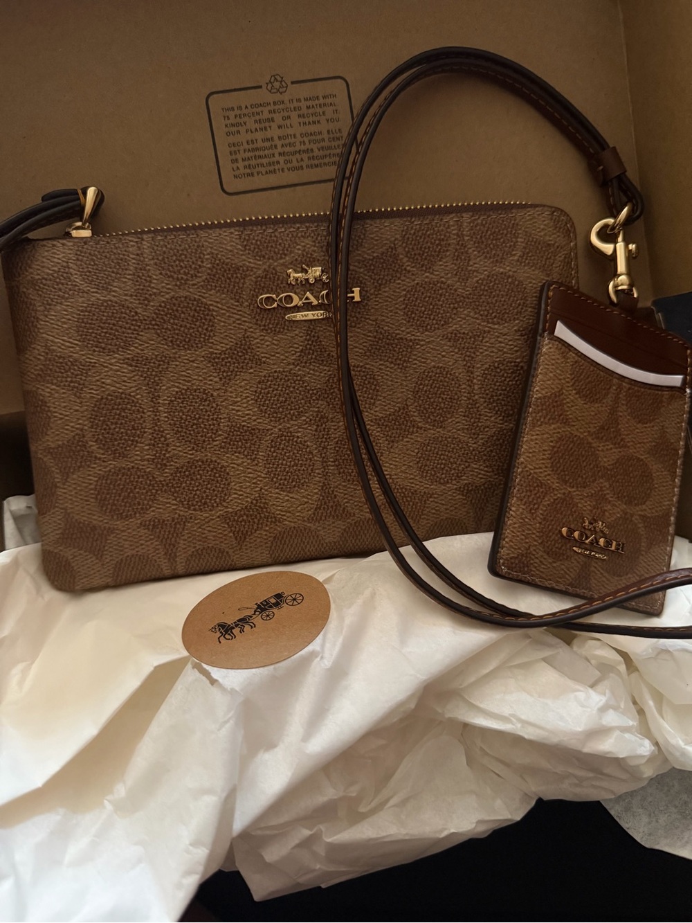 Coach Brown Large Corner Zip Wristlet with Card Holder